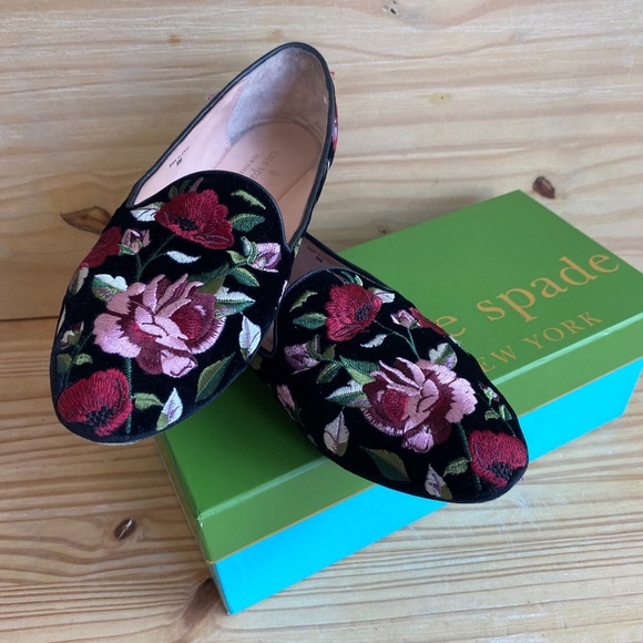 kate spade Shoes - KATE SPADE Black Velvet Floral Flats